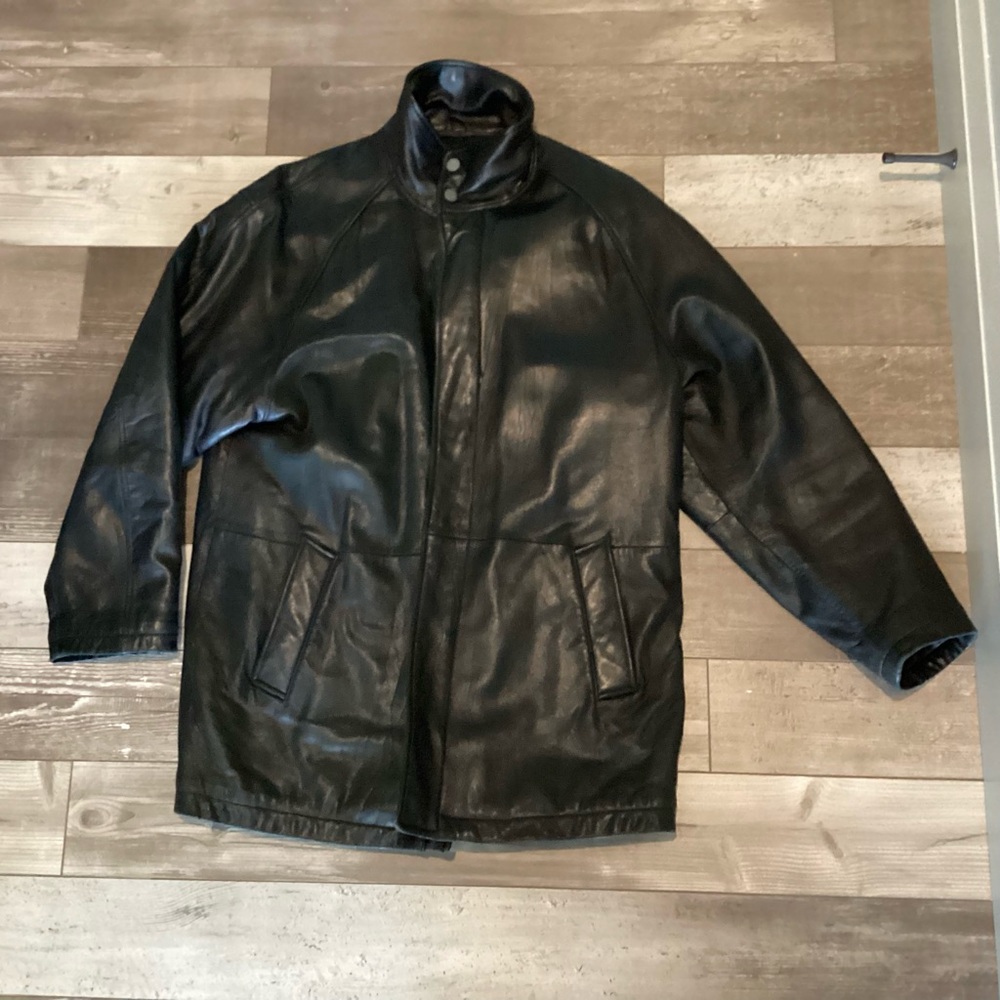 Perry Ellis Portfolio men’s  black leather jacket L